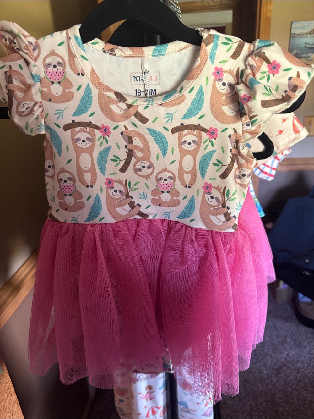 Petite Chou Girls' Pink Sloth Tulle Dress